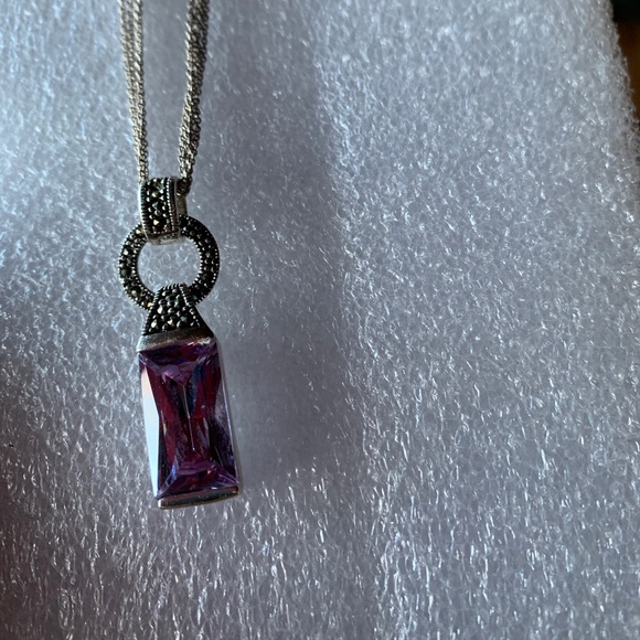 Lavender stone marcasite setting. Lots of shimmer. - Picture 2 of 3